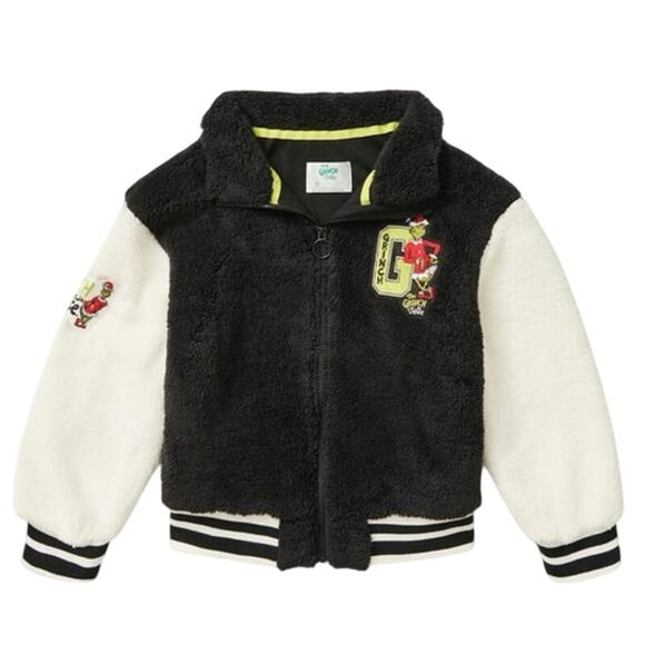 Justice Girls Grinch Varsity Sherpa Size Xs 5/6 Christmas coat jacket soft - Picture 4 of 7